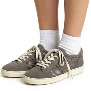 Vince CAMUTO Genuine Suede Leather Mesh Taupe Breya Sneakers US Sz 8